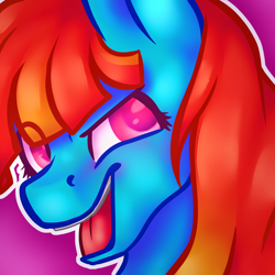 Size: 3500x3500 | Tagged: safe, artist:ermy-poo, oc, oc only, pony, bust, dreamworks face, eye clipping through hair, eyestrain warning, female, high res, mare, open mouth, open smile, smiling, solo