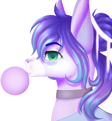 Size: 3230x3500 | Tagged: safe, artist:ermy-poo, oc, oc only, pony, bubblegum, bust, choker, female, food, gum, high res, mare, simple background, solo, transparent background