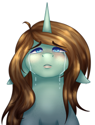 Size: 1920x2513 | Tagged: safe, artist:ermy-poo, oc, oc only, pony, unicorn, bust, crying, floppy ears, simple background, transparent background