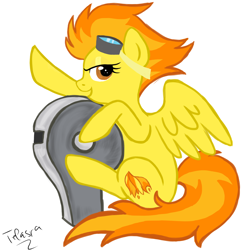 Size: 1920x1920 | Tagged: safe, artist:telasra, spitfire, pegasus, pony, g4, cute, cutefire, eyelashes, female, goggles, mare, signature, simple background, smiling, solo, spitfire's whistle, that pony sure does love whistles, whistle, white background, wings