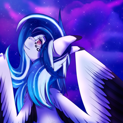 Size: 3000x3000 | Tagged: safe, artist:ermy-poo, oc, oc only, oc:marie pixel, pegasus, pony, bust, colored wings, female, high res, mare, solo, spread wings, starry night, two toned wings, wings