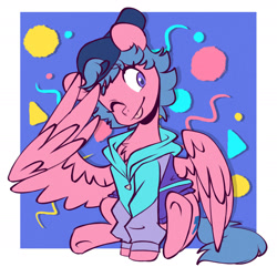 Size: 1984x1910 | Tagged: safe, artist:chub-wub, firefly, pegasus, pony, g1, :p, backwards ballcap, baseball cap, cap, clothes, cute, female, hat, hoodie, mare, one eye closed, ponytober, sitting, solo, tongue out, wing hands, wings, wink