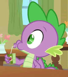 Size: 354x400 | Tagged: safe, screencap, spike, dragon, g4, season 9, the point of no return, animated, cropped, drinking, gif, juice, juice box, winged spike, wings