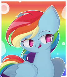 Size: 1600x1850 | Tagged: safe, artist:miryelis, rainbow dash, pegasus, pony, g4, female, mare, open mouth, rainbow background, solo