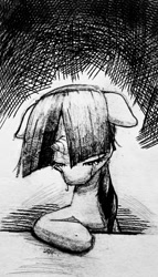 Size: 400x700 | Tagged: safe, artist:ph平和, twilight sparkle, pony, unicorn, g4, crying, crying inside, floppy ears, lonely, monochrome, solo, traditional art, unicorn twilight