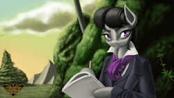 Size: 7680x4320 | Tagged: safe, artist:tsaritsaluna, octavia melody, earth pony, pony, g4, absurd file size, absurd resolution, bush, clothes, cloud, female, fine art parody, frown, looking at you, ludwig van beethoven, mare, mountain, necktie, paper, pencil, solo, suit, tree