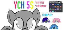 Size: 1306x612 | Tagged: safe, artist:jennieoo, oc, pony, advertisement, commission, emote, emotes, peeking, peeping, show accurate, your character here