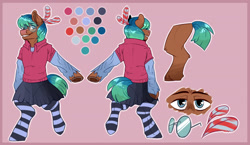 Size: 1663x964 | Tagged: safe, artist:blankpageart, oc, oc only, oc:tito, pony, clothes, commission, crossdressing, glasses, reference sheet, socks, solo, striped socks