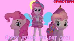 Size: 3840x2160 | Tagged: safe, artist:optimussparkle, pinkie pie, equestria girls, g4, my little pony equestria girls: better together, 3d, happy, high res, multeity, older, older pinkie pie, pinkie pie day, self ponidox, smiling, source filmmaker