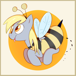 Size: 832x837 | Tagged: safe, artist:cookieboy011, derpy hooves, bee, bumblebee, insect, pegasus, pony, g4, animal costume, bee costume, clothes, costume, cute, derpabetes, solo, tongue out