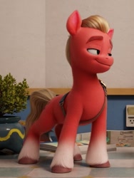 Size: 533x710 | Tagged: safe, screencap, sprout cloverleaf, earth pony, pony, g5, my little pony: a new generation, spoiler:my little pony: a new generation, cropped, lidded eyes, male, smiling, solo, stallion