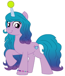 Size: 6353x7468 | Tagged: safe, alternate version, artist:ejlightning007arts, izzy moonbow, pony, unicorn, g4, g5, my little pony: a new generation, ball, cute, female, g5 to g4, izzy's tennis ball, izzybetes, looking at you, mare, raised leg, simple background, solo, tennis ball, transparent background, vector