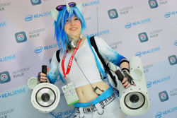 Size: 2999x1999 | Tagged: safe, artist:littlemissbloo, dj pon-3, vinyl scratch, human, g4, belly button, clothes, cosplay, costume, high res, irl, irl human, photo
