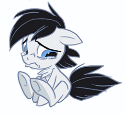 Size: 258x240 | Tagged: safe, artist:thegamercolt, oc, oc only, oc:thegamercolt, earth pony, pony, animated, arctic earth pony, crying, embarrassed, foal, gif, sad, scruffy tail, solo, young