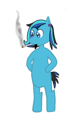 Size: 524x776 | Tagged: safe, artist:djmatinext, oc, oc only, oc:blue harmony, earth pony, pony, beard, bipedal, cigar, ear piercing, facial hair, learning to draw, phone drawing, simple background, smoke, smoking, solo, standing, white background