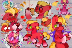 Size: 1024x680 | Tagged: safe, artist:bug-roux, hitch trailblazer, sprout cloverleaf, earth pony, pony, g5, blushing, cape, clothes, crying, emperor sprout, food, happy, heart, implied clovertrail, implied gay, implied shipping, looking back, male, one sided shipping, pizza, rainbow, sad, smoothie, solo, stallion, sunglasses, tomato