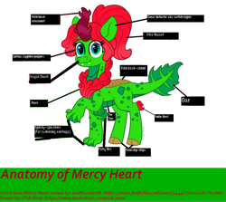 Size: 1071x957 | Tagged: safe, artist:pink-pone, oc, oc only, oc:mercy heart, dragon, hybrid, kirin, anatomy, anatomy chart, chart, cute, cute little fangs, fangs, female, fins, ocbetes, ponytail, scales, simple background, snoot, solo, transparent background, webbed feet, webbed fingers