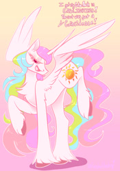 Size: 1351x1925 | Tagged: safe, artist:unfinishedheckery, princess celestia, alicorn, pony, g4, dialogue, digital art, female, horn, mare, open mouth, solo, spread wings, tail, talking, text, wings