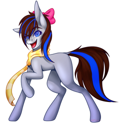 Size: 3000x3000 | Tagged: safe, artist:ermy-poo, oc, oc only, oc:breezy, earth pony, pony, bow, clothes, female, hair bow, high res, mare, raised eyebrow, raised hoof, scarf, simple background, solo, transparent background