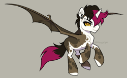 Size: 2809x1732 | Tagged: safe, artist:renhorse, oc, oc only, oc:magentine, alicorn, bat pony, bat pony alicorn, pony, bat wings, horn, male, simple background, solo, stallion, wings