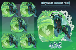 Size: 1000x650 | Tagged: safe, artist:dormin-dim, queen chrysalis, oc, alicorn, changeling, changeling queen, earth pony, pegasus, pony, unicorn, g4, cocoon, cocooning, commission, feed, feeding, female, love, ych example, your character here