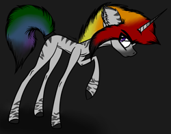 Size: 2233x1755 | Tagged: safe, artist:beamybutt, oc, oc only, pony, unicorn, dark background, ear fluff, horn, multicolored hair, rainbow hair, raised hoof, solo, unicorn oc