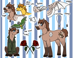 Size: 1272x1001 | Tagged: safe, artist:royvdhel-art, oc, oc only, bird, earth pony, pegasus, pony, abstract background, clothes, earth pony oc, flower, jewelry, necklace, pegasus oc, rose, smiling, wings