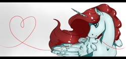 Size: 1498x704 | Tagged: safe, artist:royvdhel-art, oc, oc only, alicorn, pony, alicorn oc, female, heart, horn, looking back, mare, wings