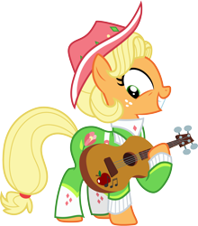 Size: 3000x3416 | Tagged: safe, artist:cloudy glow, applejack, pony, g4, sparkle's seven, .ai available, apple chord, cute, guitar, high res, jackabetes, musical instrument, simple background, solo, transparent background, vector
