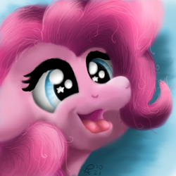 Size: 2268x2268 | Tagged: safe, artist:doodledonutart, pinkie pie, earth pony, pony, g4, blue eyes, bust, eyelashes, female, high res, mare, open mouth, painting, pink mane, solo, starry eyes, wingding eyes