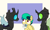 Size: 1471x887 | Tagged: safe, artist:icey, oc, oc only, oc:apogee, oc:delta vee, oc:jet stream, changeling, pegasus, pony, feels, female, green changeling, male, mouth hold, photo, sad