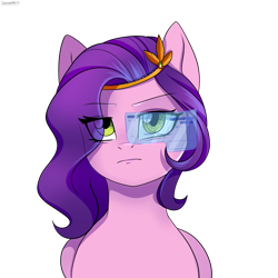Size: 2200x2200 | Tagged: safe, artist:cottonaime, pipp petals, pegasus, pony, g5, my little pony: a new generation, bust, eye clipping through hair, eyebrows, eyebrows visible through hair, female, high res, mare, purple mane, scouter, signature, simple background, solo, transparent background