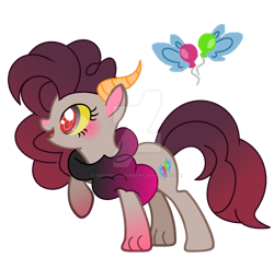 Size: 1280x1206 | Tagged: safe, artist:princess-kitsune-tsu, oc, oc only, hybrid, deviantart watermark, female, interspecies offspring, obtrusive watermark, offspring, parent:discord, parent:pinkie pie, parents:discopie, simple background, solo, transparent background, watermark