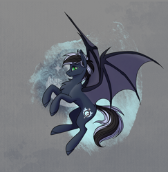 Size: 2332x2396 | Tagged: safe, artist:alrumoon_art, oc, oc only, oc:q'pon, bat pony, pony, abstract background, high res, solo