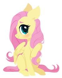 Size: 2400x3000 | Tagged: safe, artist:belka-sempai, fluttershy, pegasus, pony, g4, blushing, cute, female, high res, looking at you, mare, missing cutie mark, profile, raised hoof, shyabetes, simple background, sitting, solo, transparent background, turned head, wings