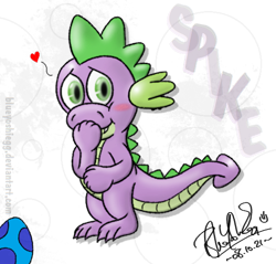 Size: 550x525 | Tagged: safe, artist:blueyoshiegg, spike, dragon, g4, blushing, egg, heart, male, simple background, solo, transparent background