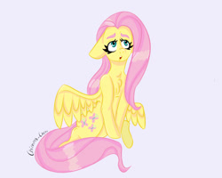 Size: 1280x1024 | Tagged: safe, artist:anastasiaplisetskaya, artist:chimmcherr, fluttershy, pegasus, pony, g4, chest fluff, eyebrows, female, mare, simple background, sitting, solo, spread wings, wings