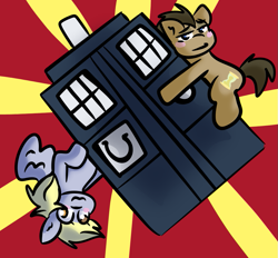 Size: 965x895 | Tagged: safe, artist:dancinragdolls, derpy hooves, doctor whooves, time turner, earth pony, pegasus, pony, g4, doctor who, duo, female, male, tardis, the doctor