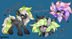 Size: 3840x2104 | Tagged: safe, artist:kez, oc, oc only, oc:berry frost, oc:elli, oc:graphite sketch, pegasus, pony, chest fluff, colored hooves, condom, condom in mouth, crying, ear fluff, ear piercing, earring, high res, jewelry, mouth hold, piercing, unshorn fetlocks