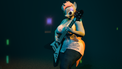 Size: 1920x1080 | Tagged: safe, artist:thunder-blur, oc, oc only, oc:astral starlight, unicorn, anthro, 3d, electric guitar, flying v, guitar, musical instrument, solo, source filmmaker