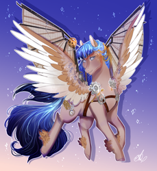 Size: 1100x1200 | Tagged: safe, artist:bunnari, oc, oc only, oc:tinker trail, pegasus, pony, artificial wings, augmented, male, mechanical wing, solo, stallion, wings