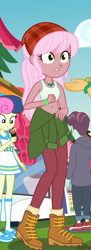 Size: 354x970 | Tagged: safe, edit, edited screencap, screencap, bon bon, hunter hedge, raspberry lilac, sweetie drops, track starr, equestria girls, equestria girls series, g4, lost and pound, spoiler:choose your own ending (season 2), spoiler:eqg series (season 2), bandana, belly button, boots, clothes, female, food truck, hiking boots, lost and pound: rarity, male, midriff, outdoors, shoes, sports bra