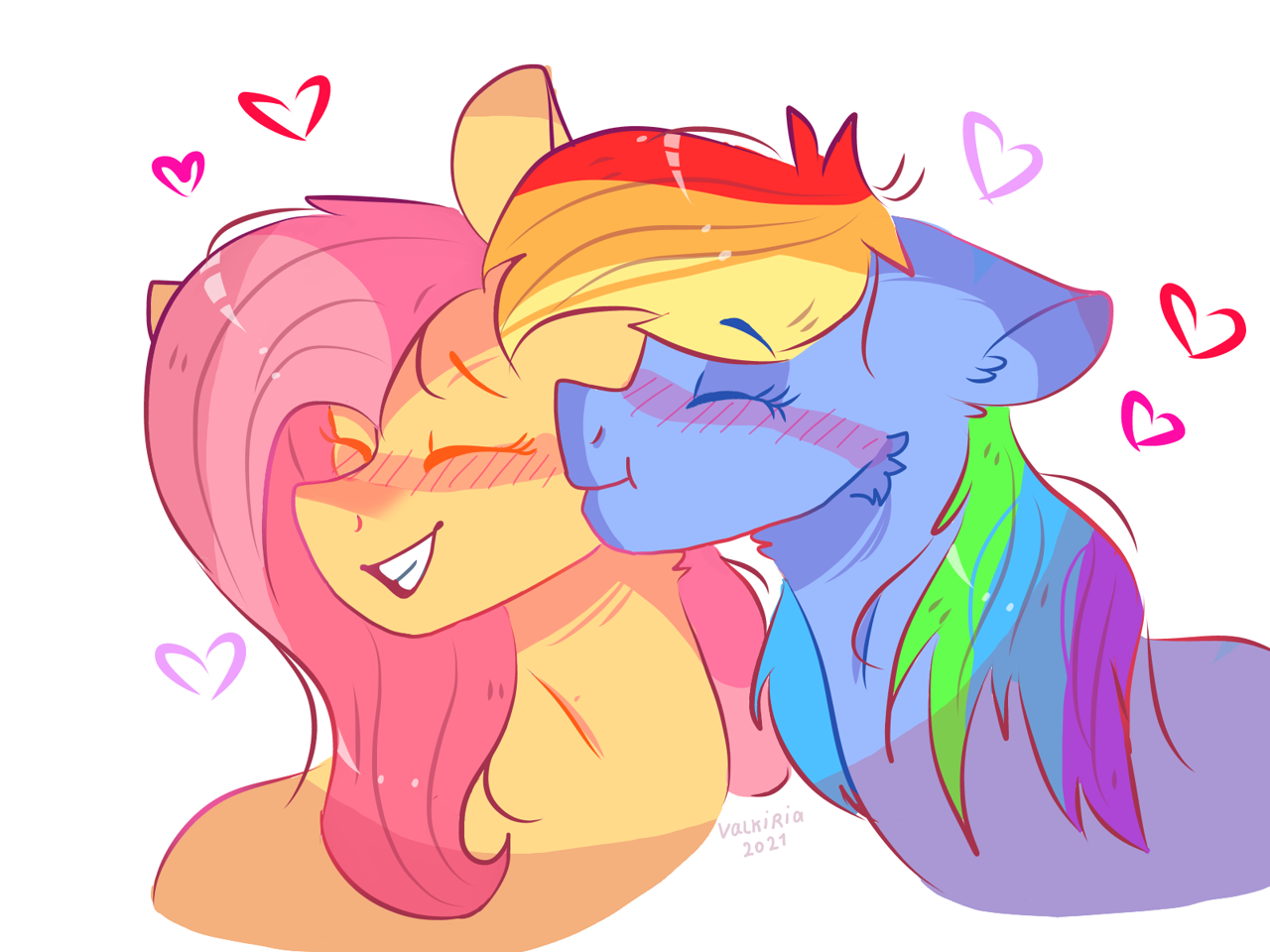 artist:valkiria, fluttershy, rainbow dash, pegasus, pony, blushing, cute, f...