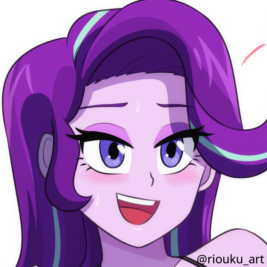 2719486 - safe, artist:riouku, starlight glimmer, equestria girls, g4,  beautiful, beautiful eyes, beautiful hair, bedroom eyes, blushing,  commission, cropped, cute, female, glimmerbetes, lidded eyes, open mouth,  open smile, simple background, smiling ...