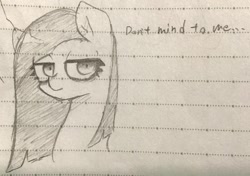 Size: 1158x816 | Tagged: safe, artist:metaruscarlet, pinkie pie, earth pony, pony, g4, female, lined paper, mare, pinkamena diane pie, sketch, solo, traditional art
