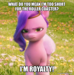 Size: 632x645 | Tagged: safe, edit, edited screencap, screencap, pipp petals, pony, g5, my little pony: a new generation, spoiler:my little pony: a new generation, caption, female, image macro, mare, pipp is short, pipp petals is not amused, solo, text