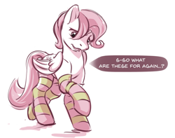 Size: 1508x1191 | Tagged: safe, artist:kam, fluttershy, pegasus, pony, g4, butterscotch, clothes, cute, male, rule 63, shyabetes, simple background, socks, solo, stallion, striped socks, white background