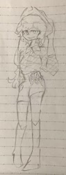 Size: 414x1088 | Tagged: safe, artist:metaruscarlet, applejack, human, g4, applejack's hat, boots, clothes, cowboy boots, cowboy hat, female, flannel, hat, humanized, lined paper, shoes, shorts, sketch, solo, traditional art