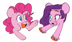 Size: 3174x1848 | Tagged: safe, artist:chub-wub, pinkie pie, pipp petals, earth pony, pegasus, pony, two legged creature, g5, my little pony: a new generation, adorawat, cute, duo, female, mare, meme, not salmon, open mouth, pippasprite, simple background, unshorn fetlocks, wat, white background