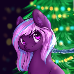 Size: 1000x1000 | Tagged: safe, artist:perchey, oc, oc only, earth pony, pony, christmas, christmas tree, commission, digital art, female, holiday, looking at you, mare, solo, tree